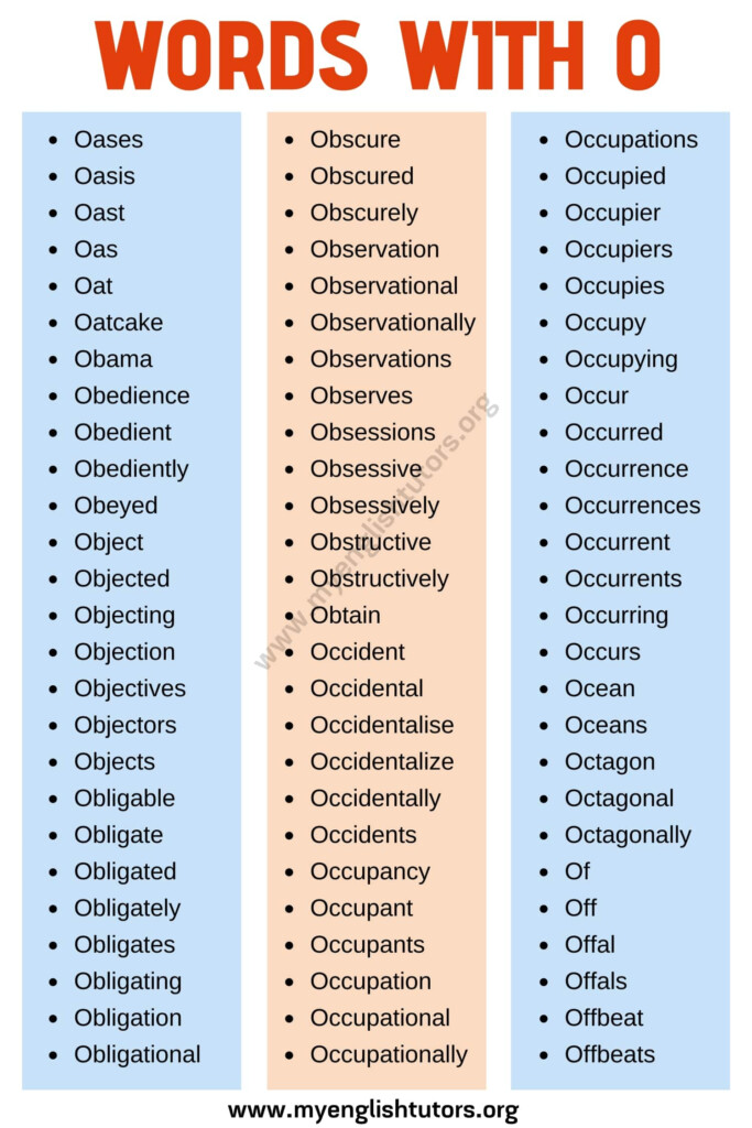 5 Letter Word That Start With O